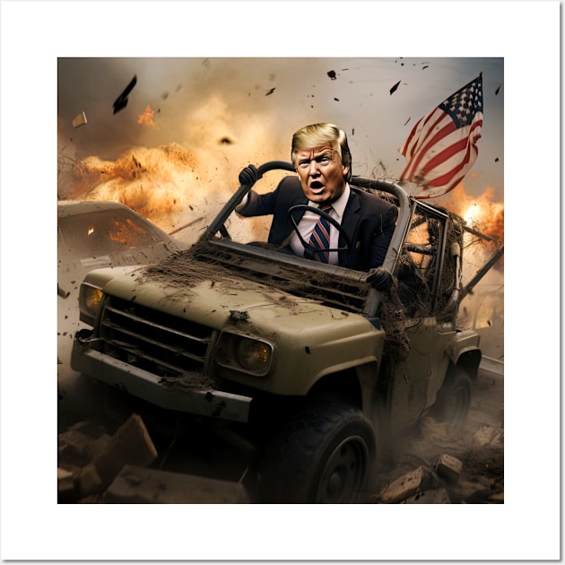 Trump riding car on construction site Wall Art by Maverick Media